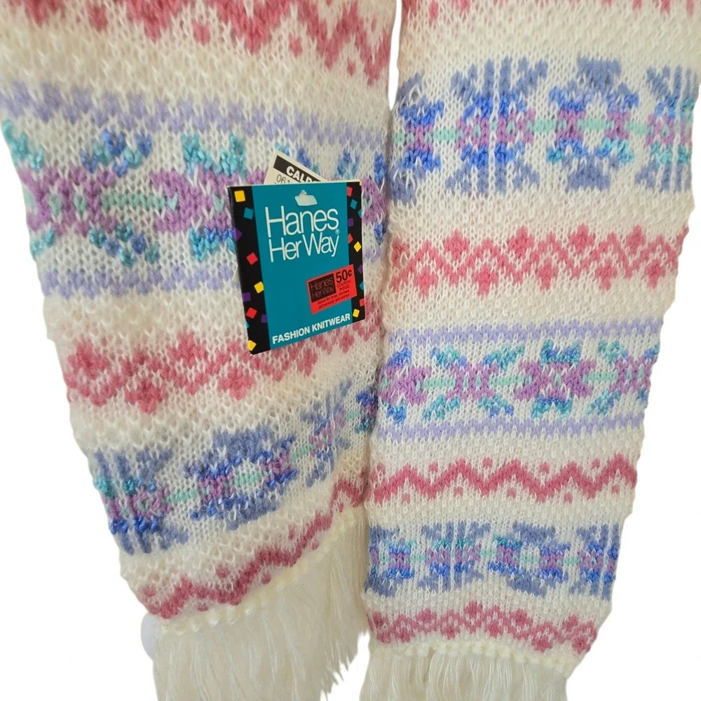Vintage Hanes Her Way Scarf NWT Fair Isle Knit Pastel Fringe Deadstock